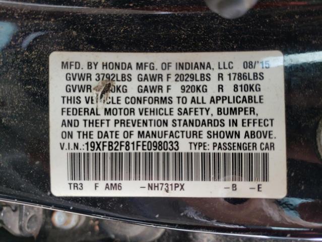 Photo 10 from auction – 2015 HONDA CIVIC EX with VIN 19XFB2F81FE098033