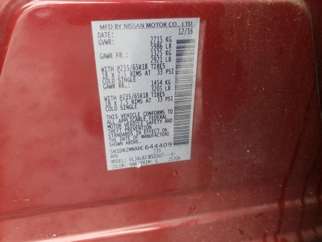 Photo 10 from auction – 2017 NISSAN PATHFINDER with VIN 5N1DR2MNXHC644409