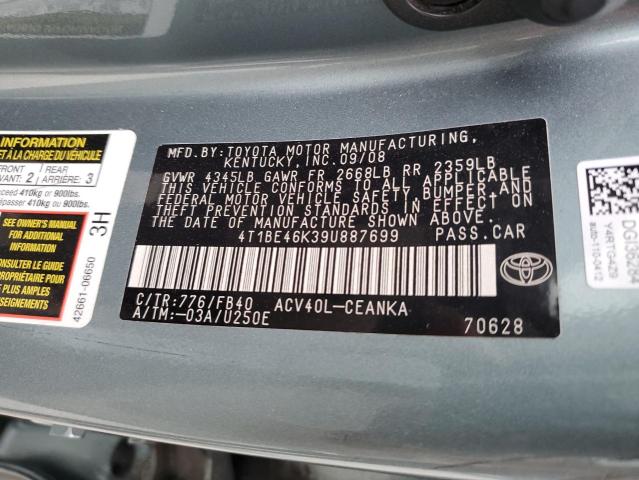 Photo 10 from auction – 2009 TOYOTA CAMRY BASE with VIN 4T1BE46K39U887699