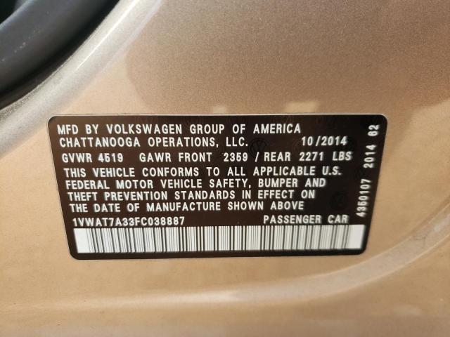 Photo 10 from auction – 2015 VOLKSWAGEN PASSAT S with VIN 1VWAT7A33FC038887
