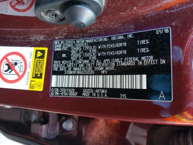 Photo 10 from auction – 2016 TOYOTA HIGHLANDER with VIN 5TDBKRFH6GS250595
