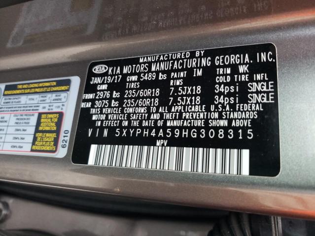 Photo 10 from auction – 2017 KIA SORENTO EX with VIN 5XYPH4A59HG308315