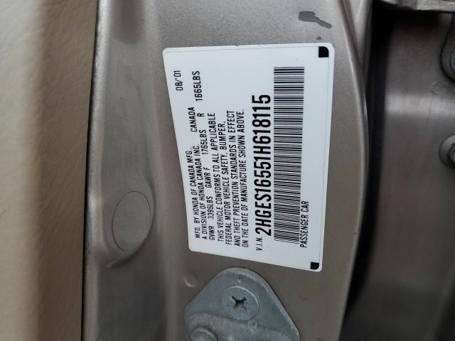 Photo 10 from auction – 2001 HONDA CIVIC with VIN 2HGES16551H618115