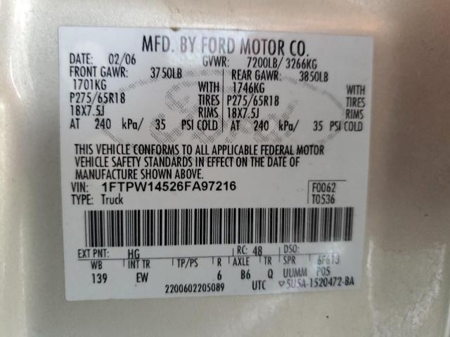 Photo 10 from auction – 2006 FORD F150 SUPER with VIN 1FTPW14526FA97216
