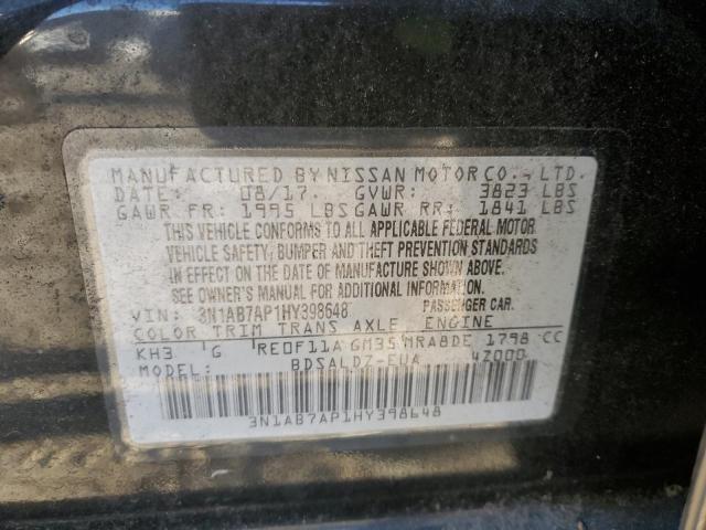 Photo 10 from auction – 2017 NISSAN SENTRA S with VIN 3N1AB7AP1HY398648