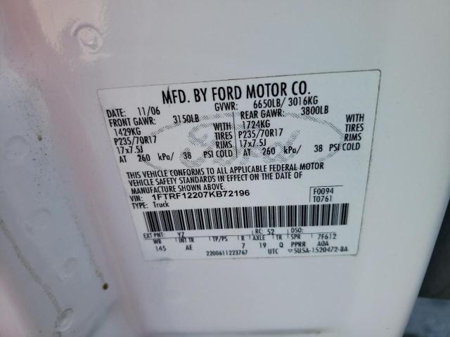 Photo 10 from auction – 2007 FORD F150 with VIN 1FTRF12207KB72196