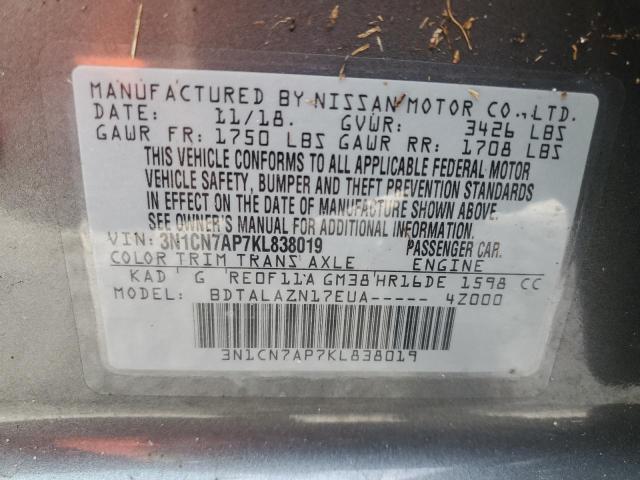 Photo 10 from auction – 2019 NISSAN VERSA S with VIN 3N1CN7AP7KL838019