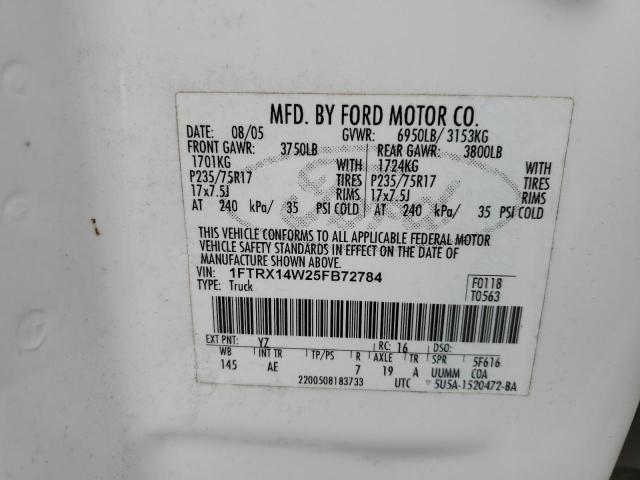 Photo 10 from auction – 2005 FORD F150 with VIN 1FTRX14W25FB72784
