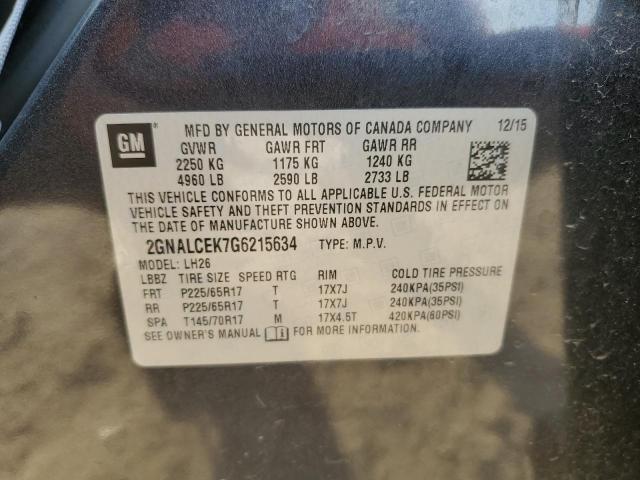 Photo 10 from auction – 2016 CHEVROLET EQUINOX LT with VIN 2GNALCEK7G6215634