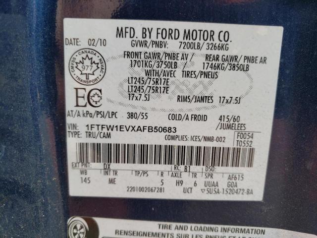 Photo 10 from auction – 2010 FORD F150 SUPER with VIN 1FTFW1EVXAFB50683