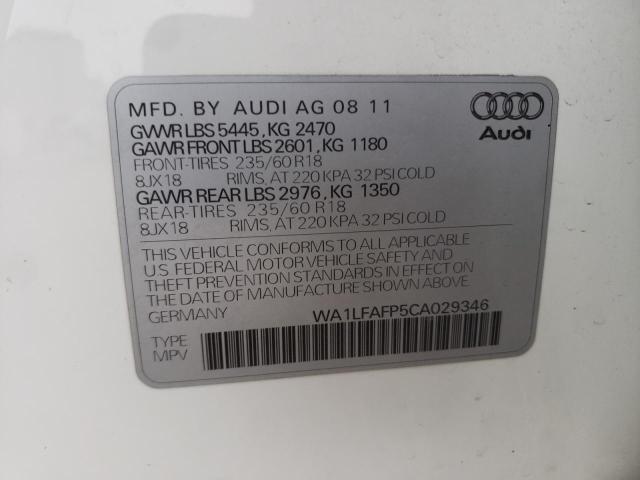 Photo 10 from auction – 2012 AUDI Q5 with VIN WA1LFAFP5CA029346