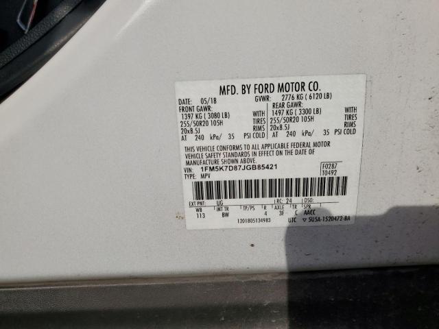 Photo 10 from auction – 2018 FORD EXPLORER X with VIN 1FM5K7D87JGB85421