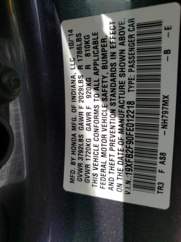 Photo 10 from auction – 2015 HONDA CIVIC EXL with VIN 19XFB2F90FE012218