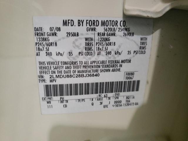 Photo 10 from auction – 2008 LINCOLN MKX with VIN 2LMDU88C28BJ36840