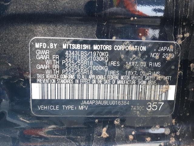Photo 10 from auction – 2020 MITSUBISHI OUTLANDER with VIN JA4AP3AU9LU016384