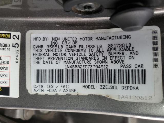 Photo 10 from auction – 2007 TOYOTA COROLLA CE with VIN 1NXBR32E07Z794912