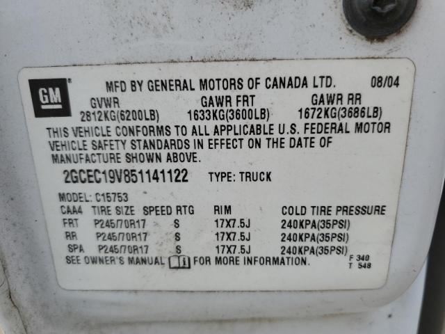 Photo 10 from auction – 2005 CHEVROLET SILVERADO with VIN 2GCEC19V851141122