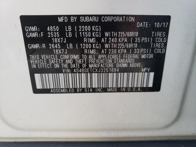 Photo 10 from auction – 2018 SUBARU OUTBACK TO with VIN 4S4BSETCXJ3251884