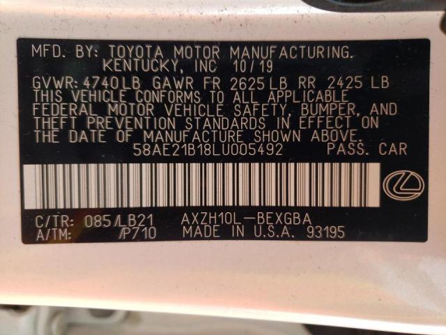 Photo 10 from auction – 2020 LEXUS ES 300H LU with VIN 58AE21B18LU005492