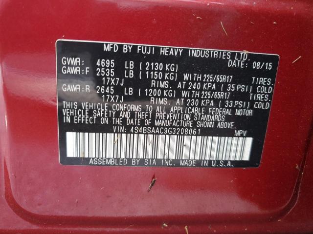Photo 10 from auction – 2016 SUBARU OUTBACK 2. with VIN 4S4BSAAC9G3208061