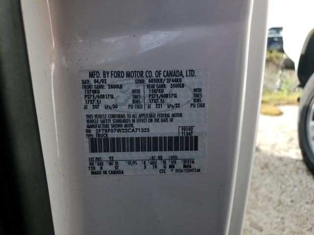 Photo 10 from auction – 2002 FORD F150 with VIN 2FTRF07W22CA71325