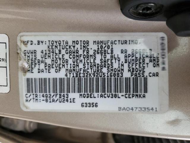 Photo 10 from auction – 2002 TOYOTA CAMRY LE with VIN 4T1BE32K92U516083