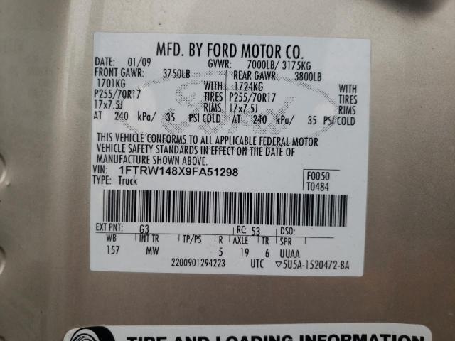 Photo 10 from auction – 2009 FORD F150 SUPER with VIN 1FTRW148X9FA51298
