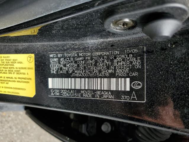 Photo 10 from auction – 2006 LEXUS ES 330 with VIN JTHBA30G765154378