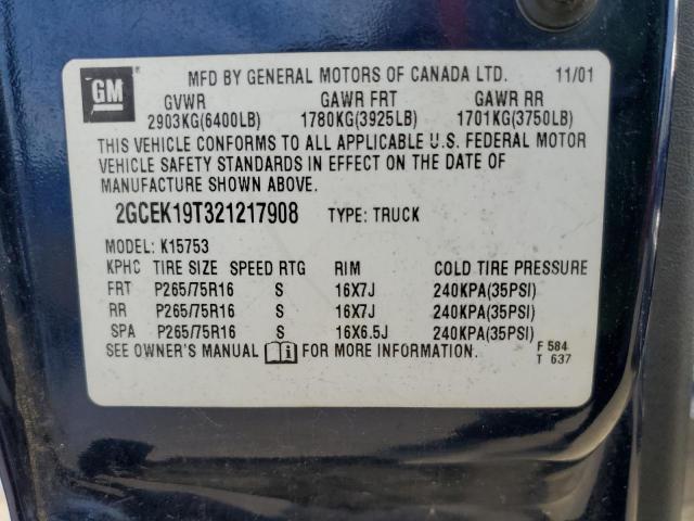 Photo 10 from auction – 2002 CHEVROLET SILVERADO with VIN 2GCEK19T321217908