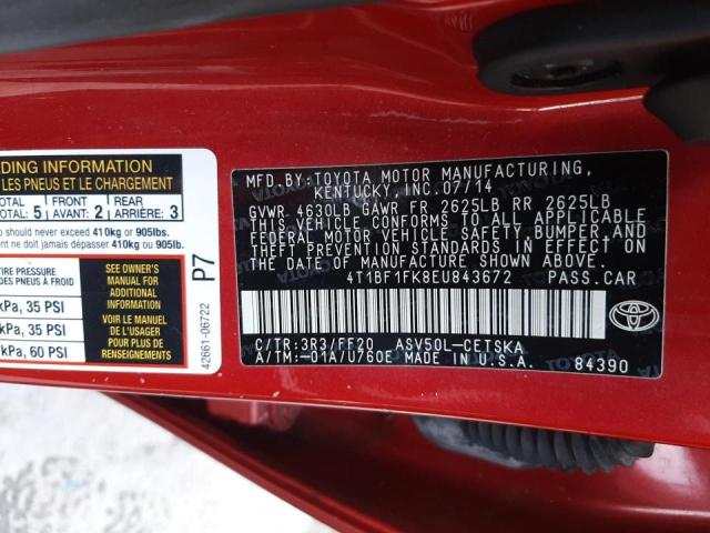 Photo 10 from auction – 2014 TOYOTA CAMRY L with VIN 4T1BF1FK8EU843672