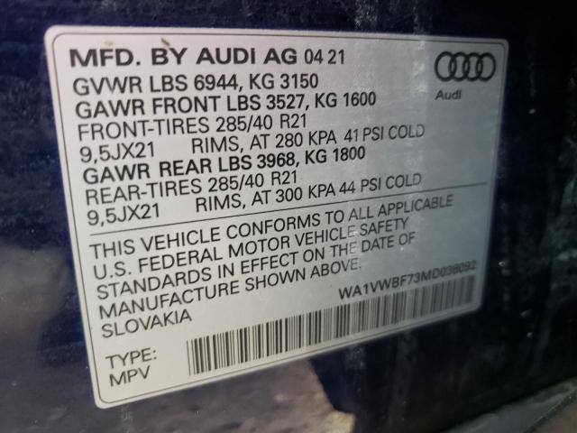 Photo 10 from auction – 2021 AUDI SQ7 PRESTI with VIN WA1VWBF73MD038092