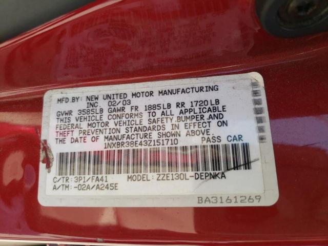Photo 10 from auction – 2003 TOYOTA COROLLA CE with VIN 1NXBR38E43Z151710