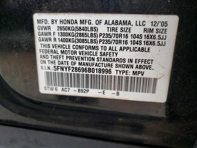 Photo 10 from auction – 2006 HONDA PILOT EX with VIN 5FNYF28696B018996