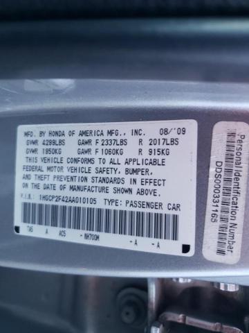 Photo 10 from auction – 2010 HONDA ACCORD LXP with VIN 1HGCP2F42AA010105
