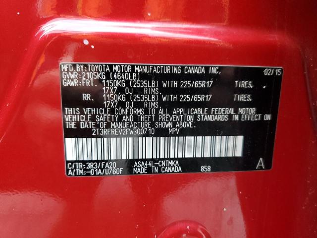 Photo 10 from auction – 2015 TOYOTA RAV4 XLE with VIN 2T3RFREV2FW300710