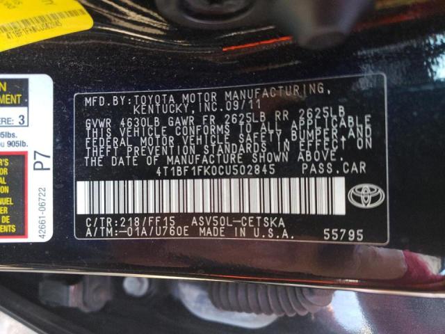Photo 10 from auction – 2012 TOYOTA CAMRY BASE with VIN 4T1BF1FK0CU502845