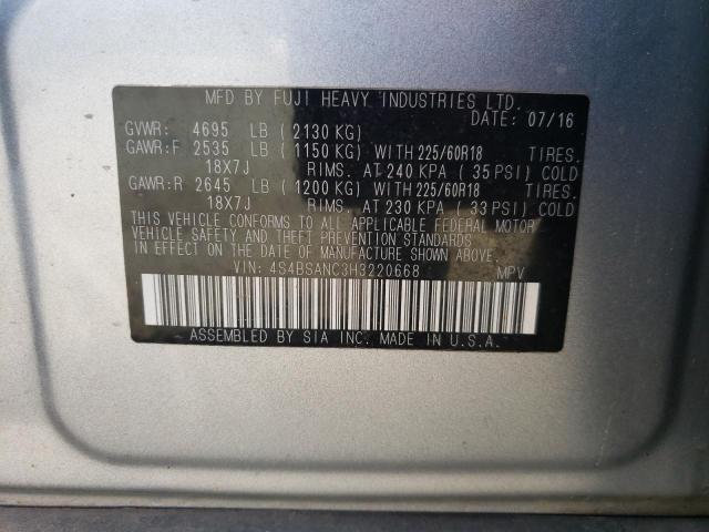 Photo 10 from auction – 2017 SUBARU OUTBACK 2. with VIN 4S4BSANC3H3220668