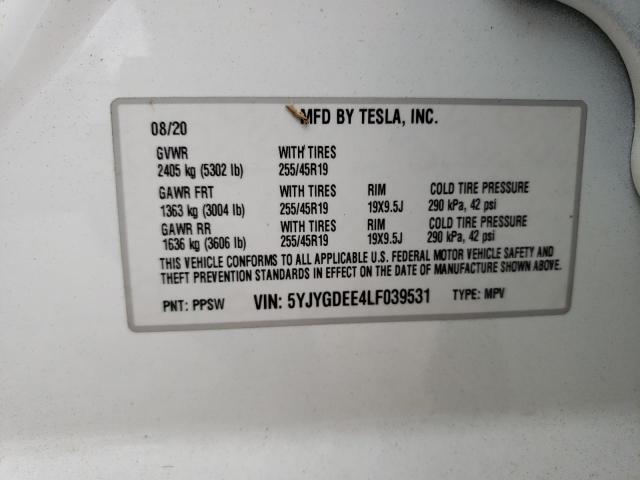 Photo 10 from auction – 2020 TESLA MODEL Y with VIN 5YJYGDEE4LF039531