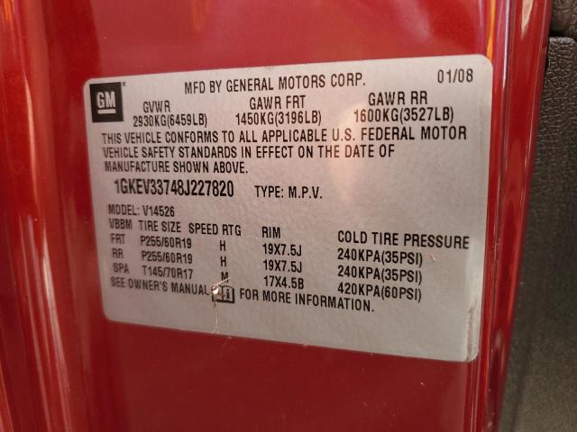 Photo 10 from auction – 2008 GMC ACADIA SLT with VIN 1GKEV33748J227820