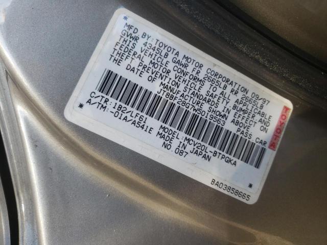 Photo 10 from auction – 1998 LEXUS ES 300 with VIN JT8BF28G7W5019563