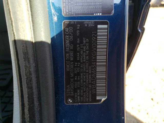 Photo 10 from auction – 2000 BMW 528 I AUTO with VIN WBADM6341YGV00921