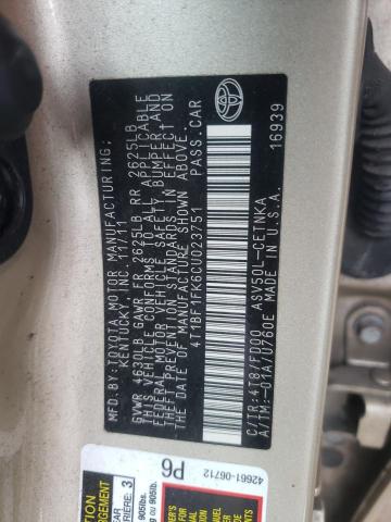 Photo 10 from auction – 2012 TOYOTA CAMRY BASE with VIN 4T1BF1FK6CU023751