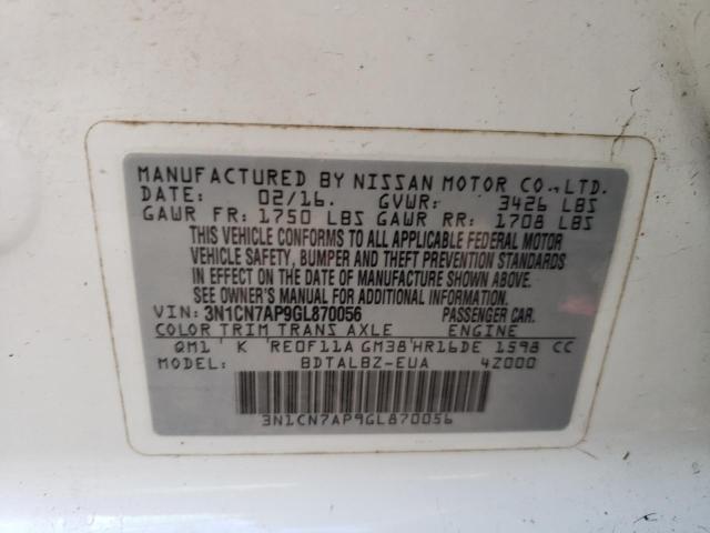 Photo 10 from auction – 2016 NISSAN VERSA with VIN 3N1CN7AP9GL870056
