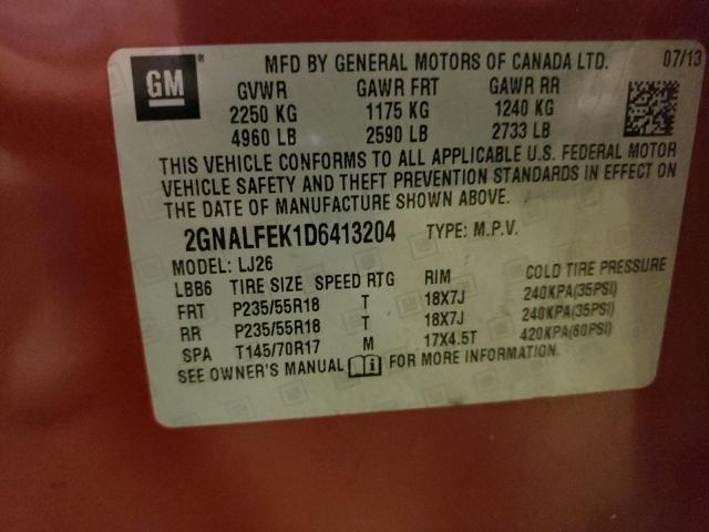 Photo 10 from auction – 2013 CHEVROLET EQUINOX LT with VIN 2GNALFEK1D6413204