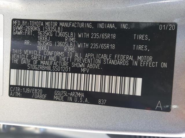 Photo 10 from auction – 2020 TOYOTA HIGHLANDER with VIN 5TDGZRBH8LS501201