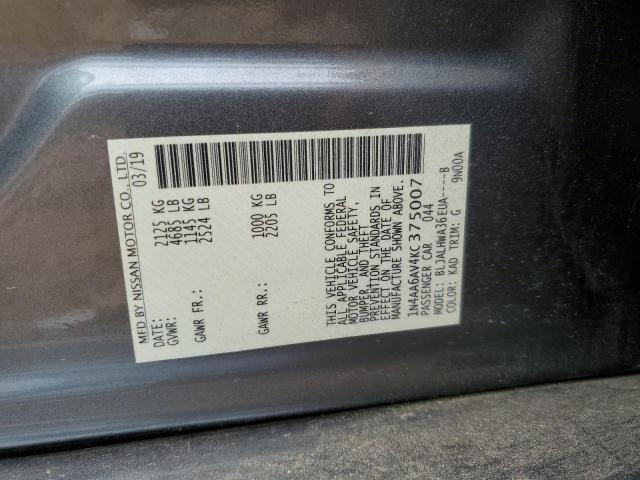 Photo 10 from auction – 2019 NISSAN MAXIMA S with VIN 1N4AA6AV4KC375007