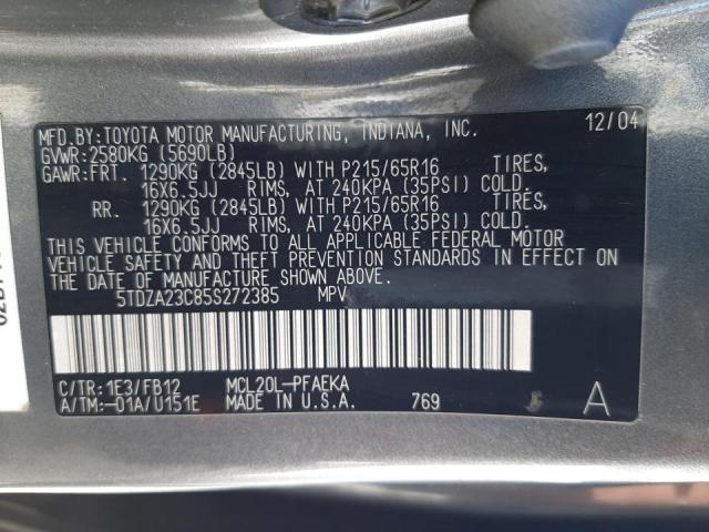 Photo 10 from auction – 2005 TOYOTA SIENNA CE with VIN 5TDZA23C85S272385