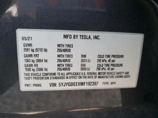 Photo 10 from auction – 2021 TESLA MODEL Y with VIN 5YJYGDEEXMF192397