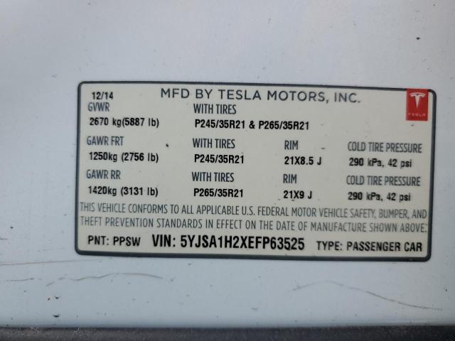 Photo 10 from auction – 2014 TESLA MODEL S with VIN 5YJSA1H2XEFP63525