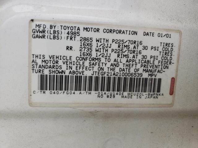Photo 10 from auction – 2001 TOYOTA HIGHLANDER with VIN JTEGF21A210006539